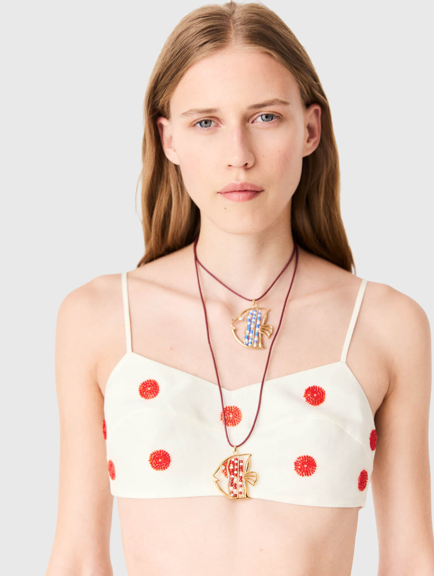 Embroidered linen and silk crop top